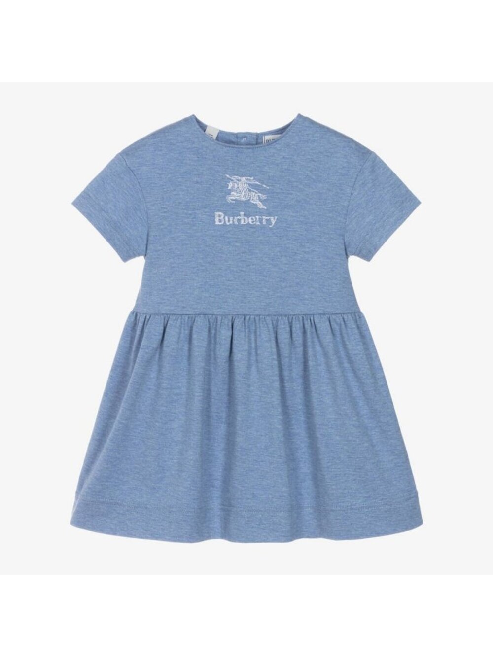 Burberry Girls Blue Marl Cotton Jersey Short Sleeve Dress Knight Logo Size 3Y